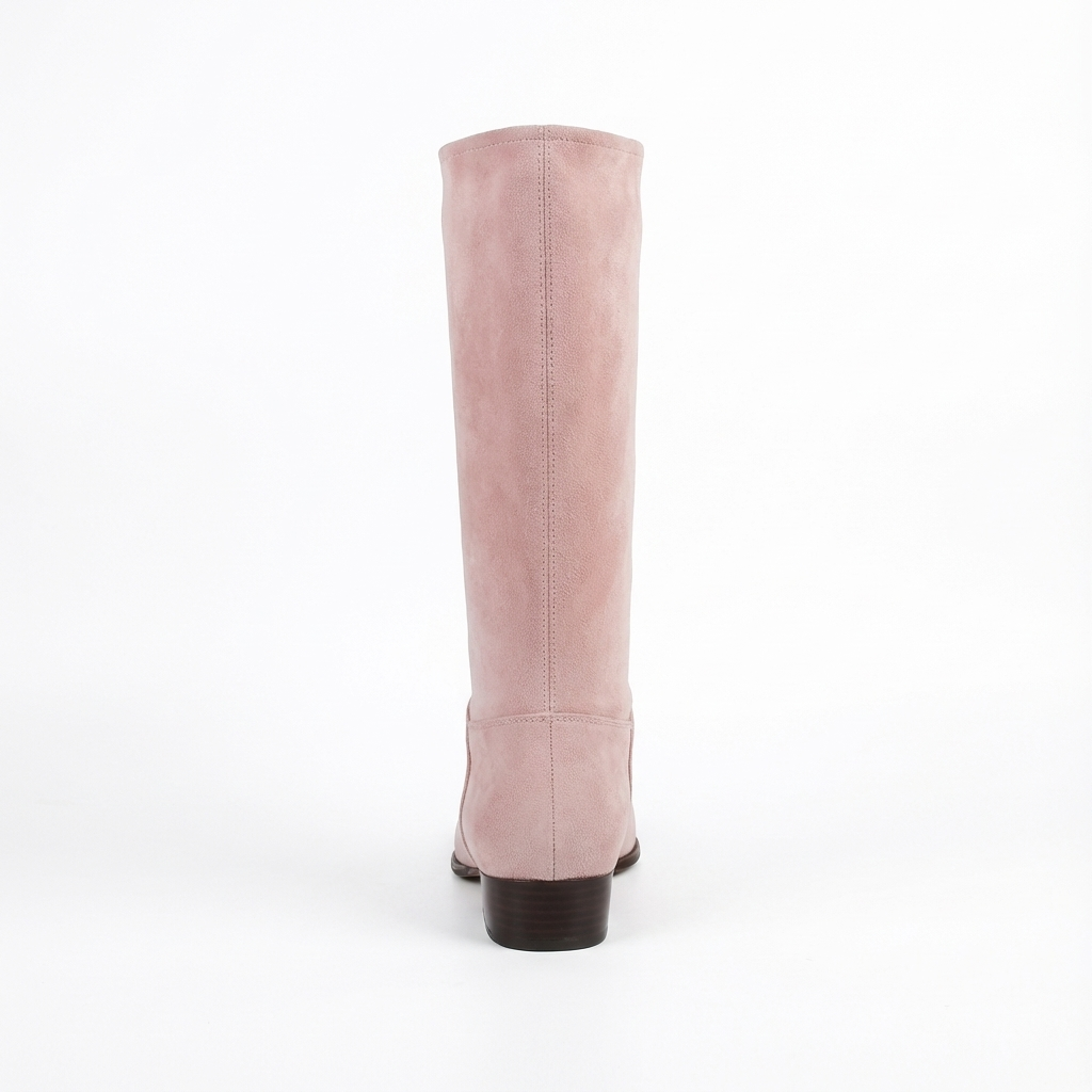 Santiag haute rose Daim Femme - Bout carré, talon plat