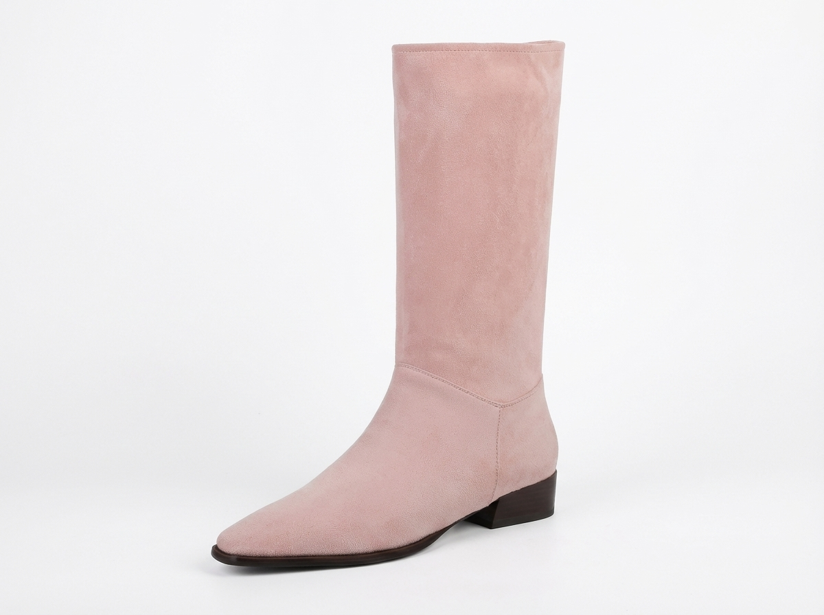 Santiag haute rose Daim Femme - Bout carré, talon plat