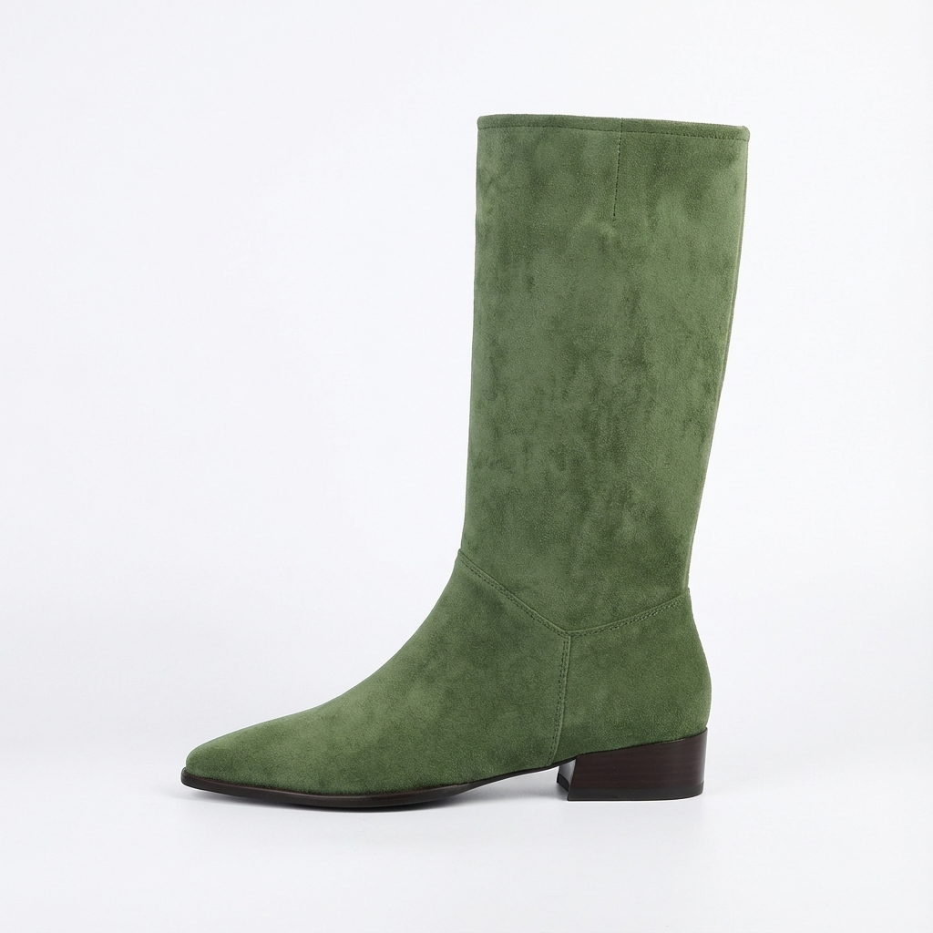 Santiag haute vert Daim Femme - Talon carré
