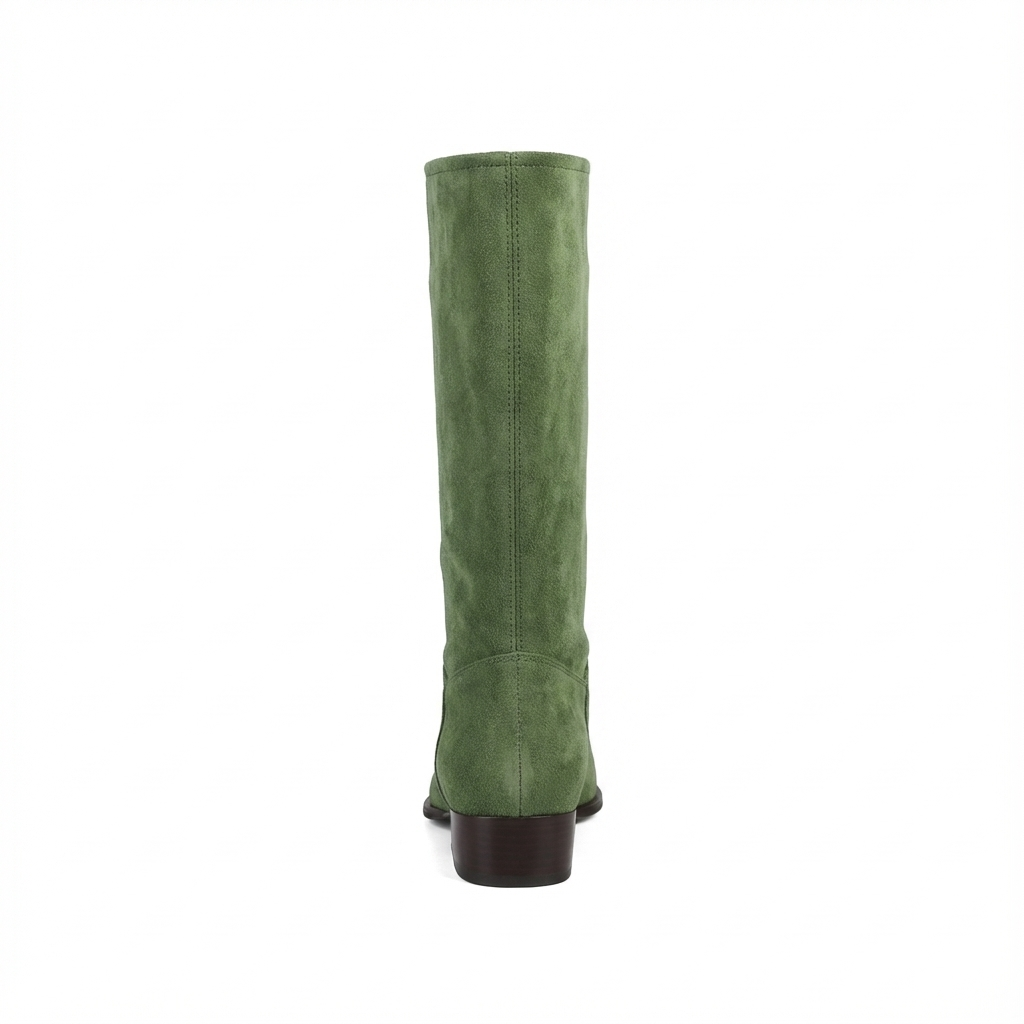 Santiag haute vert Daim Femme - Talon carré