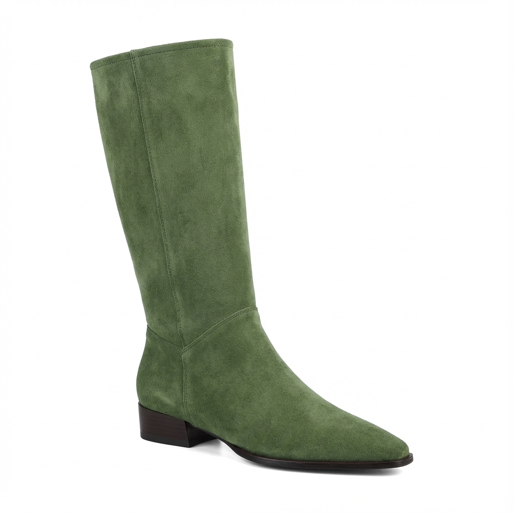 Santiag haute vert Daim Femme - Talon carré