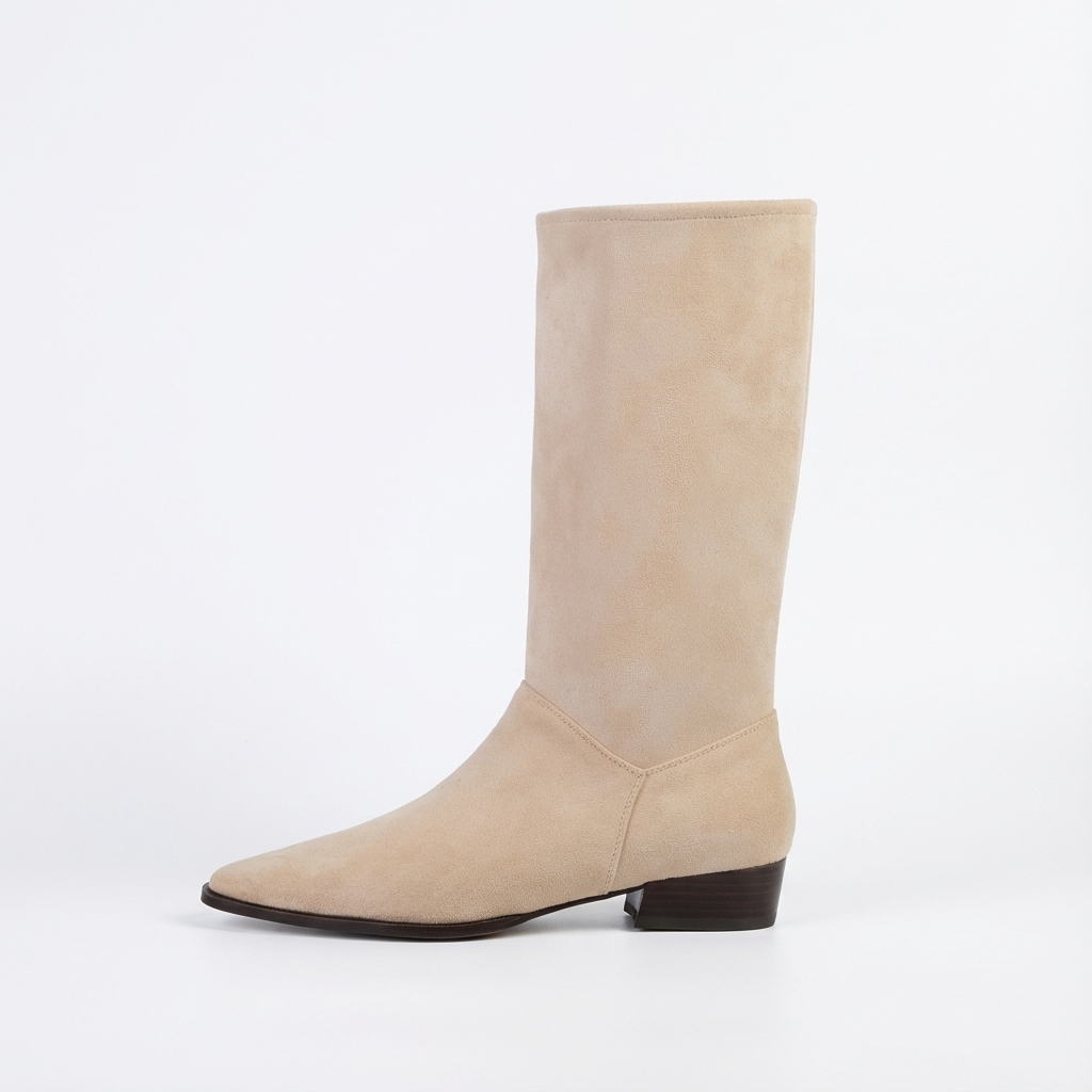 Santiag haute beige Daim Femme - Effet plissé