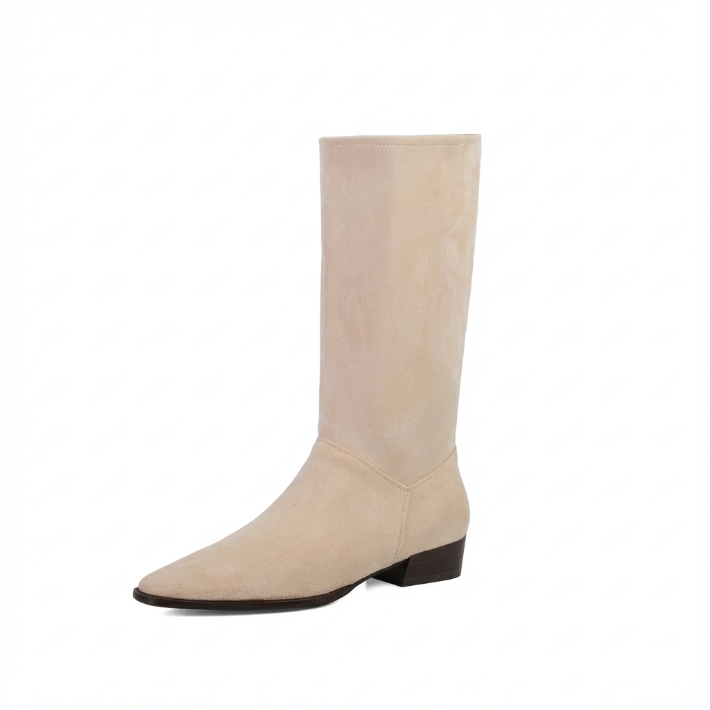 Santiag haute beige Daim Femme - Effet plissé