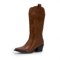 Santiag mi-haute marron Simili Cuir Femme - Bout pointu, broderies