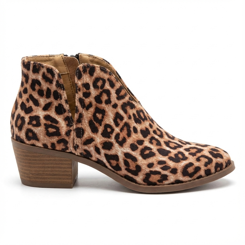 Santiag basse marron clair Synthétique Femme - Motif léopard