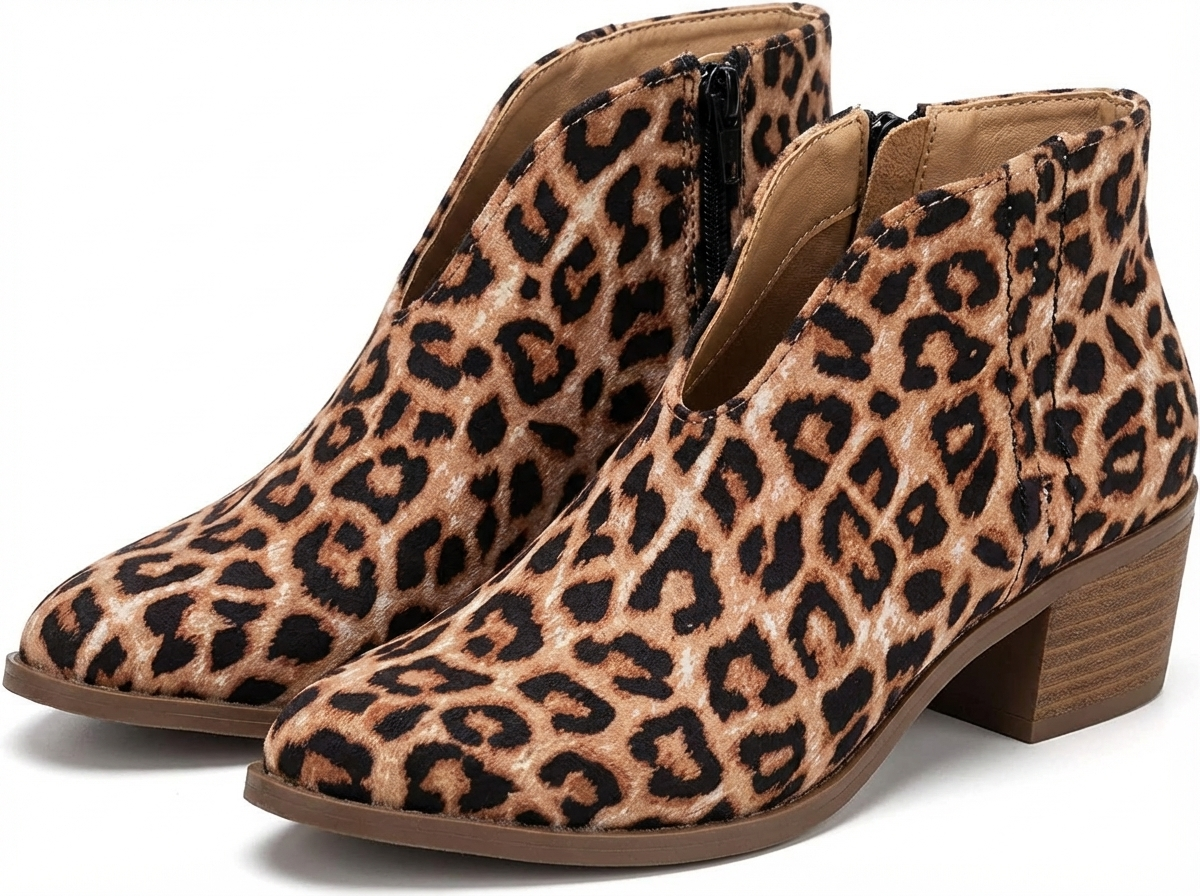 Santiag basse marron clair Synthétique Femme - Motif léopard