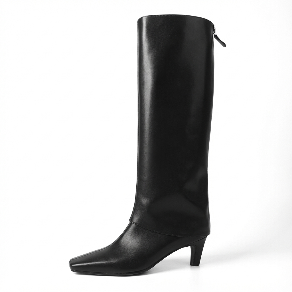 Botte haute noir Cuir Femme - Bout pointu