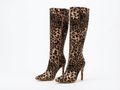 Botte haute marron Simili Cuir Femme - Motif léopard