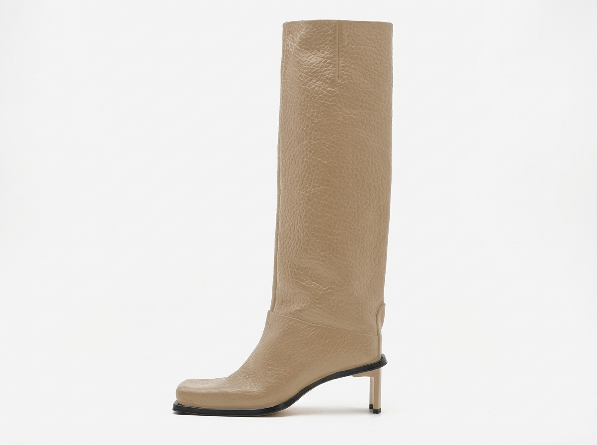 Botte haute beige Synthétique Femme - Bout carré
