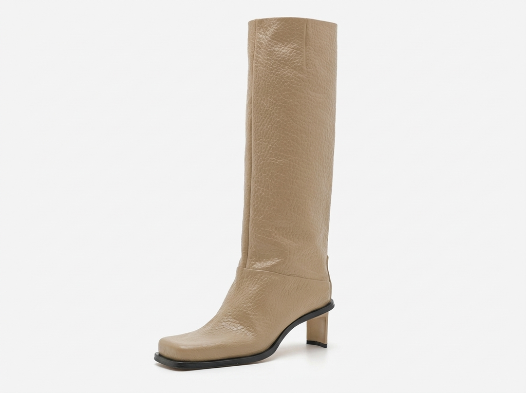 Botte haute beige Synthétique Femme - Bout carré
