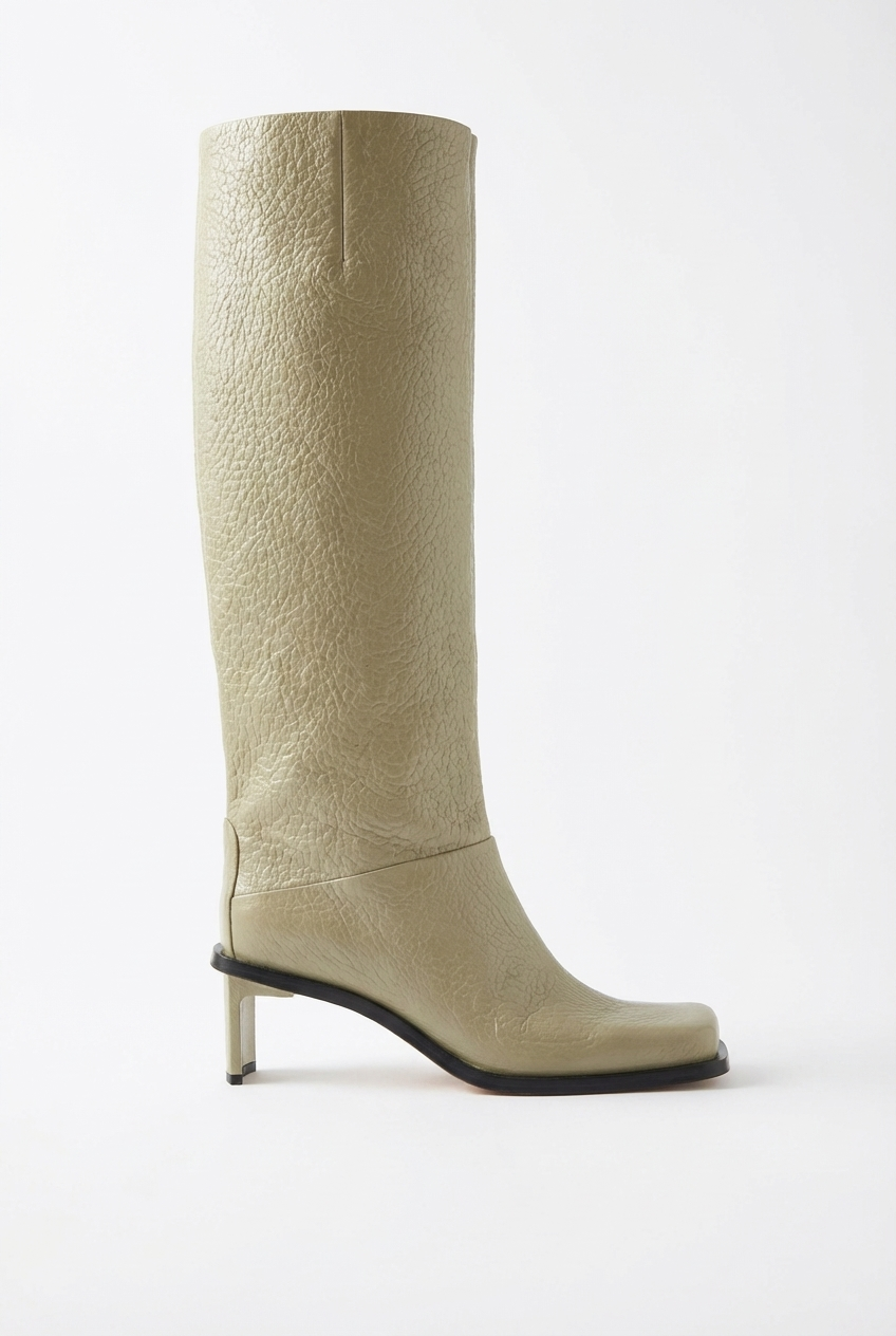 Botte haute marron clair Simili Cuir Femme - Bout carré
