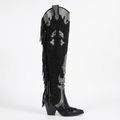 Santiag haute noir Simili Cuir Femme - Brillant, franges