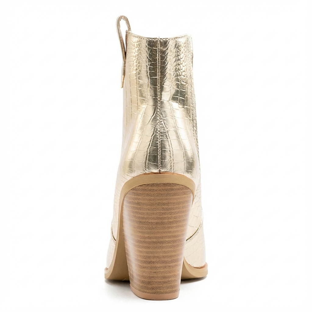 Santiag mi-haute doré Synthétique Femme - Motif crocodile
