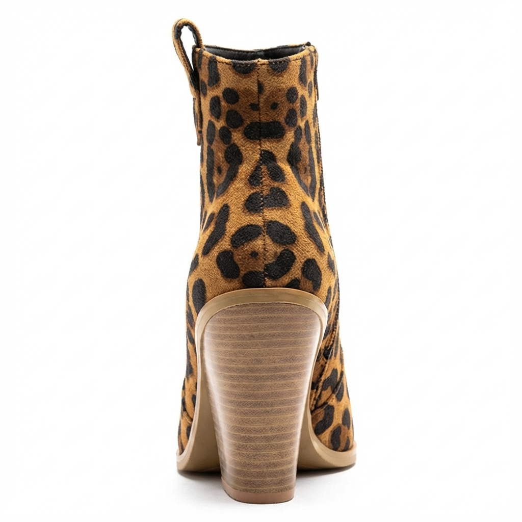 Santiag mi-haute camel Simili Cuir Femme - Motif léopard, talon épais