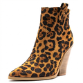 Santiag mi-haute camel Simili Cuir Femme - Motif léopard, talon épais