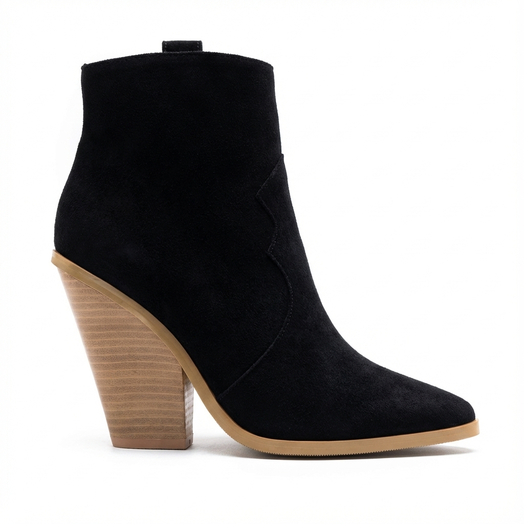Santiag mi-haute noir Simili Cuir Femme - Talon compensé, couture zigzag
