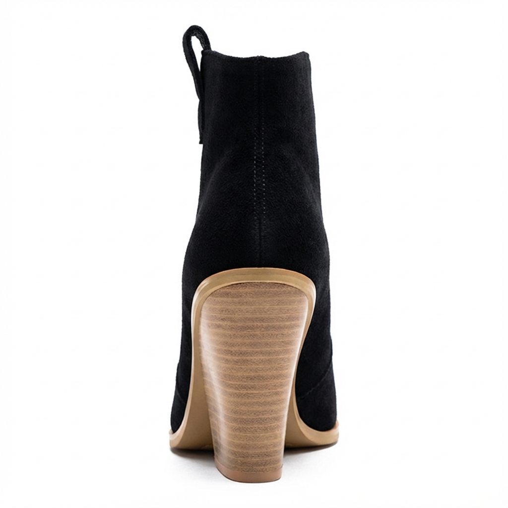 Santiag mi-haute noir Simili Cuir Femme - Talon compensé, couture zigzag