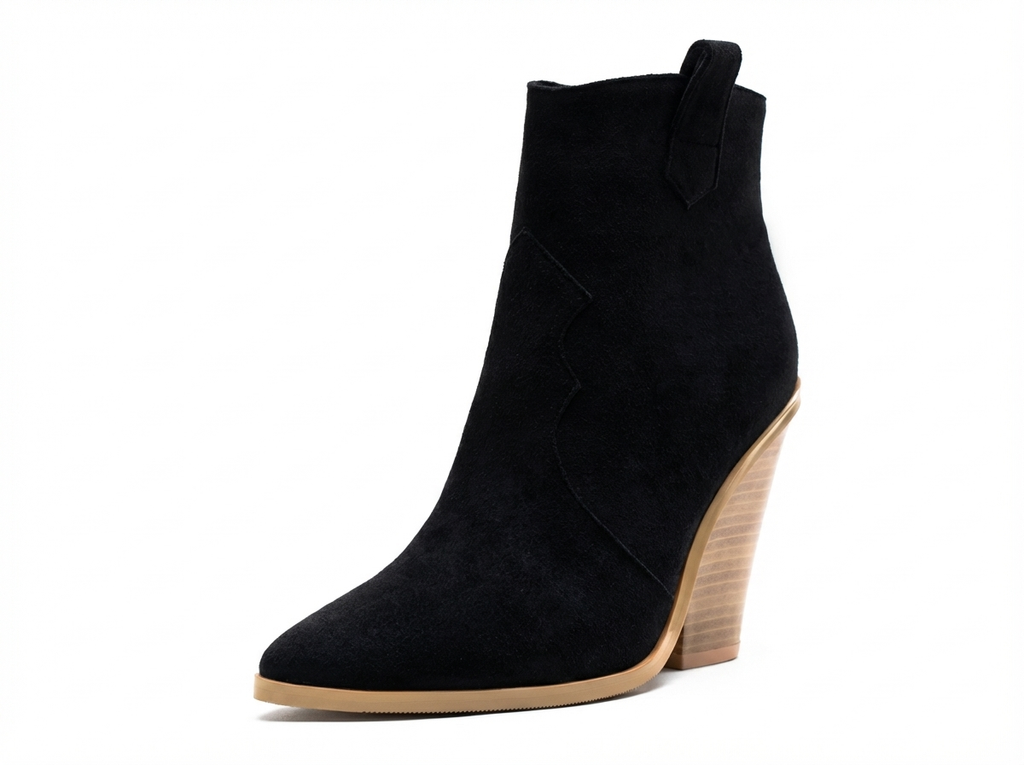 Santiag mi-haute noir Simili Cuir Femme - Talon compensé, couture zigzag