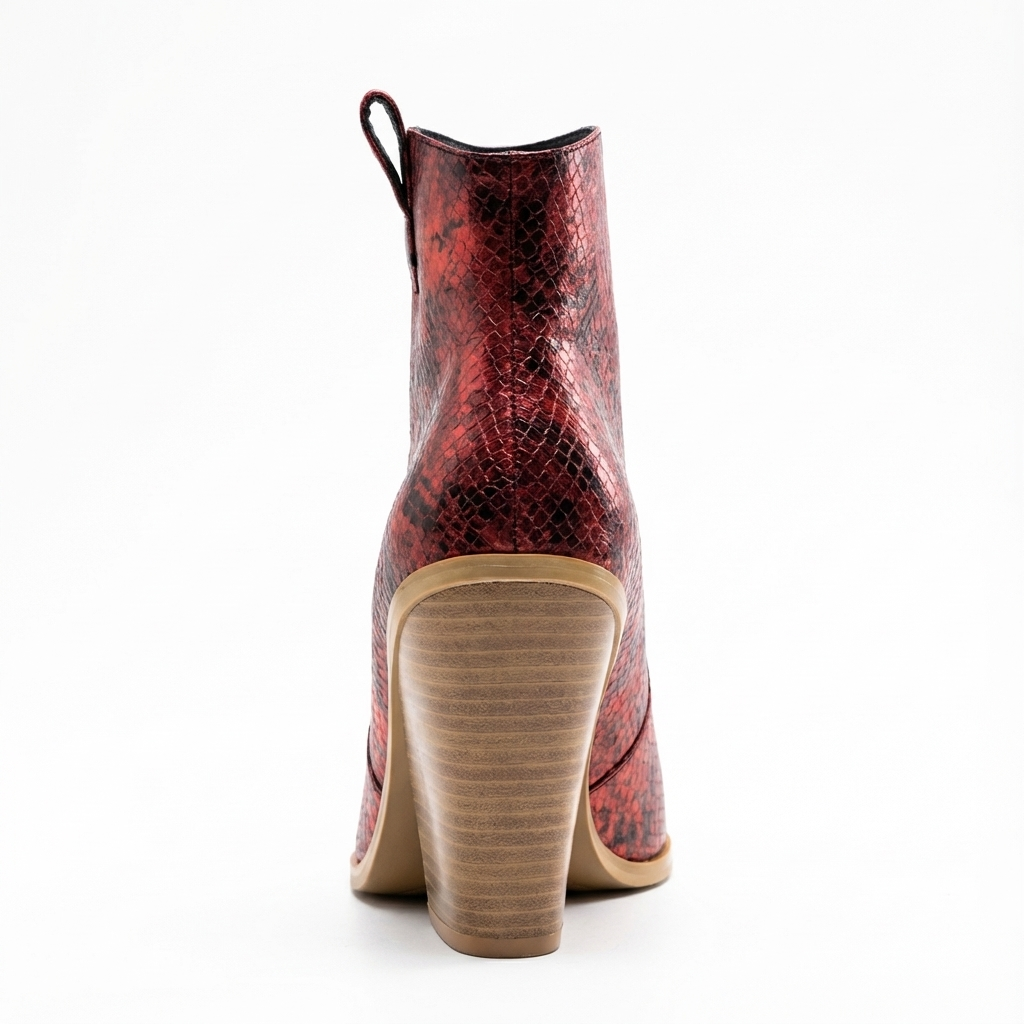 Santiag mi-haute rouge Simili Cuir Femme - Motif python, bout pointu