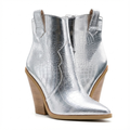 Santiag mi-haute argenté Simili Cuir Femme - Bout pointu, effet crocodile
