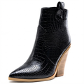 Santiag mi-haute noir Simili Cuir Femme - Motif crocodile, boucle
