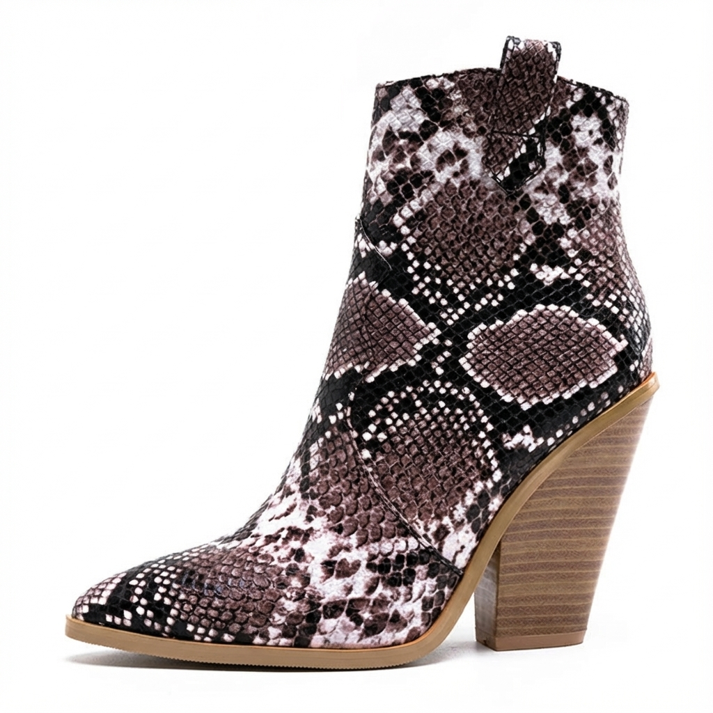 Santiag mi-haute marron Simili Cuir Femme - Motif python