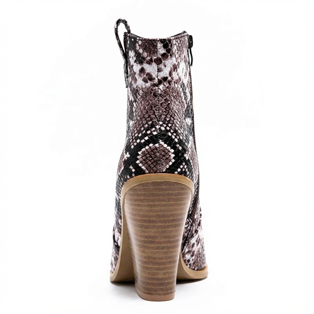 Santiag mi-haute marron Simili Cuir Femme - Motif python