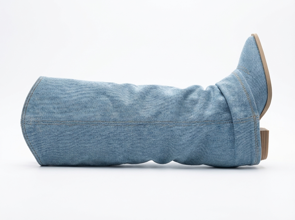 Santiag mi-haute bleu Synthétique Femme - Effet denim, bout pointu