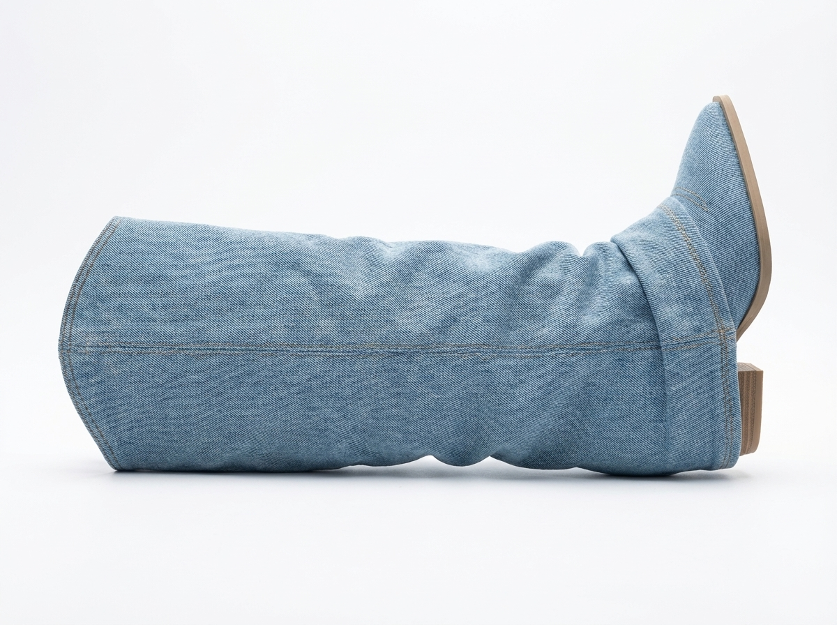 Santiag mi-haute bleu Synthétique Femme - Effet denim, bout pointu