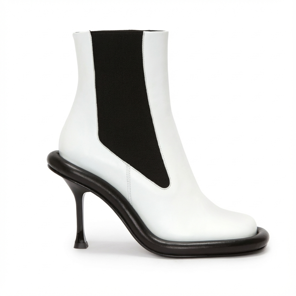 Bottine chelsea blanc Synthétique Femme - Talon sculpté, élastiques noirs