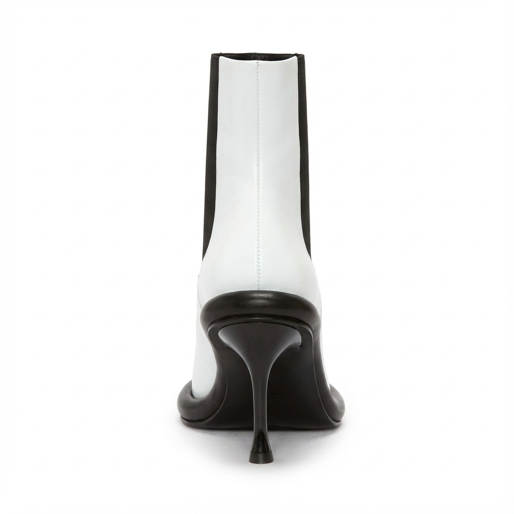 Bottine chelsea blanc Synthétique Femme - Talon sculpté, élastiques noirs