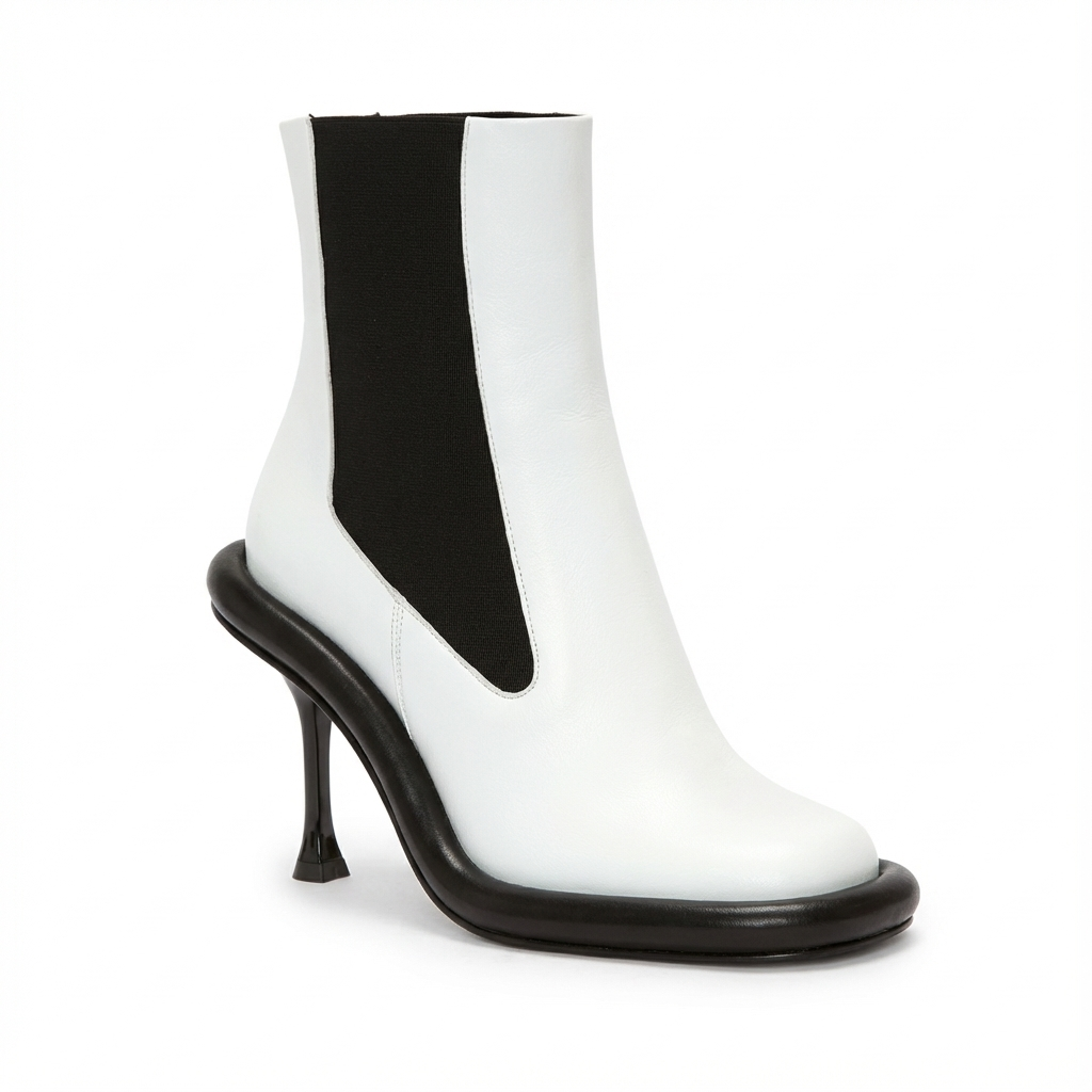Bottine chelsea blanc Synthétique Femme - Talon sculpté, élastiques noirs