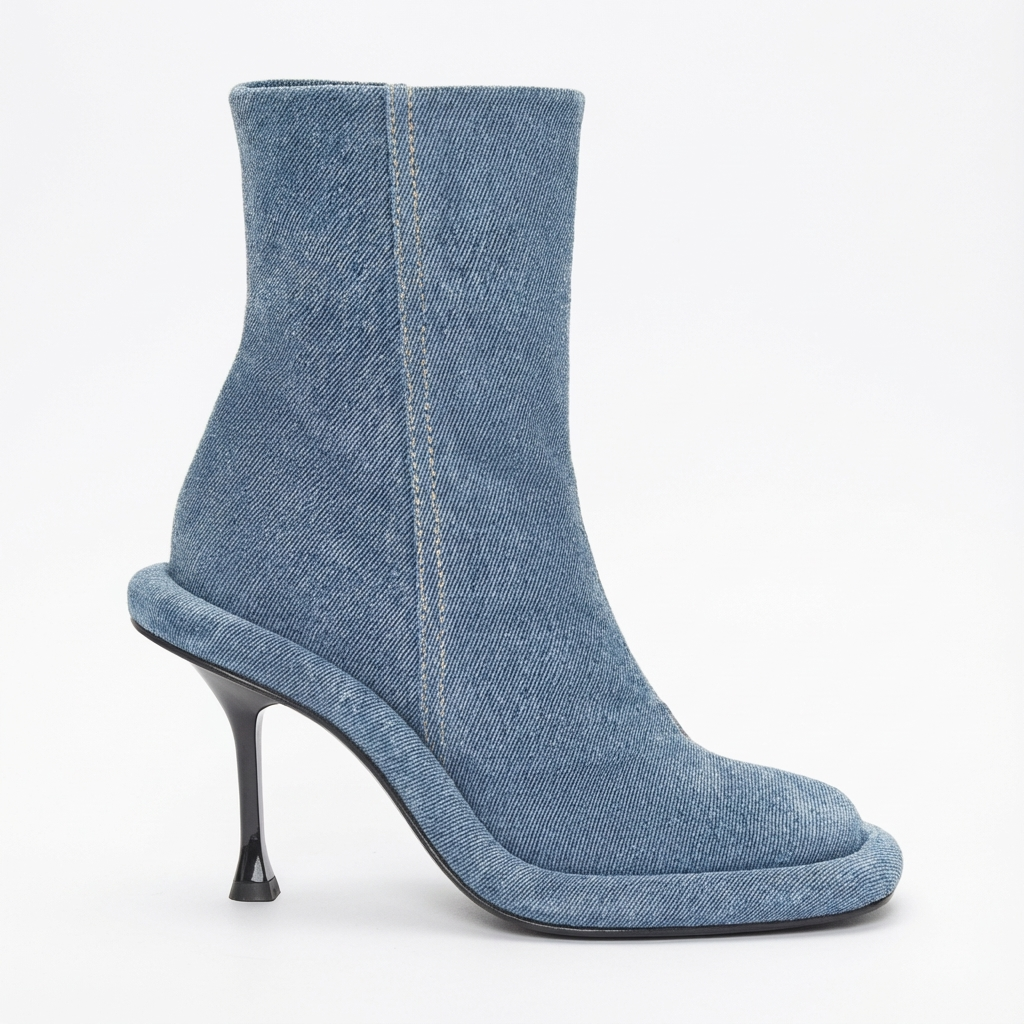 Bottine à talon bleu Synthétique Femme - Grainé, talon noir