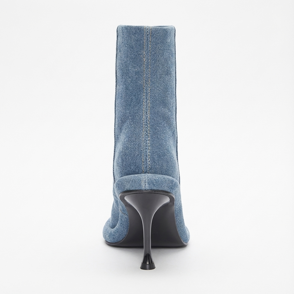Bottine à talon bleu Synthétique Femme - Grainé, talon noir