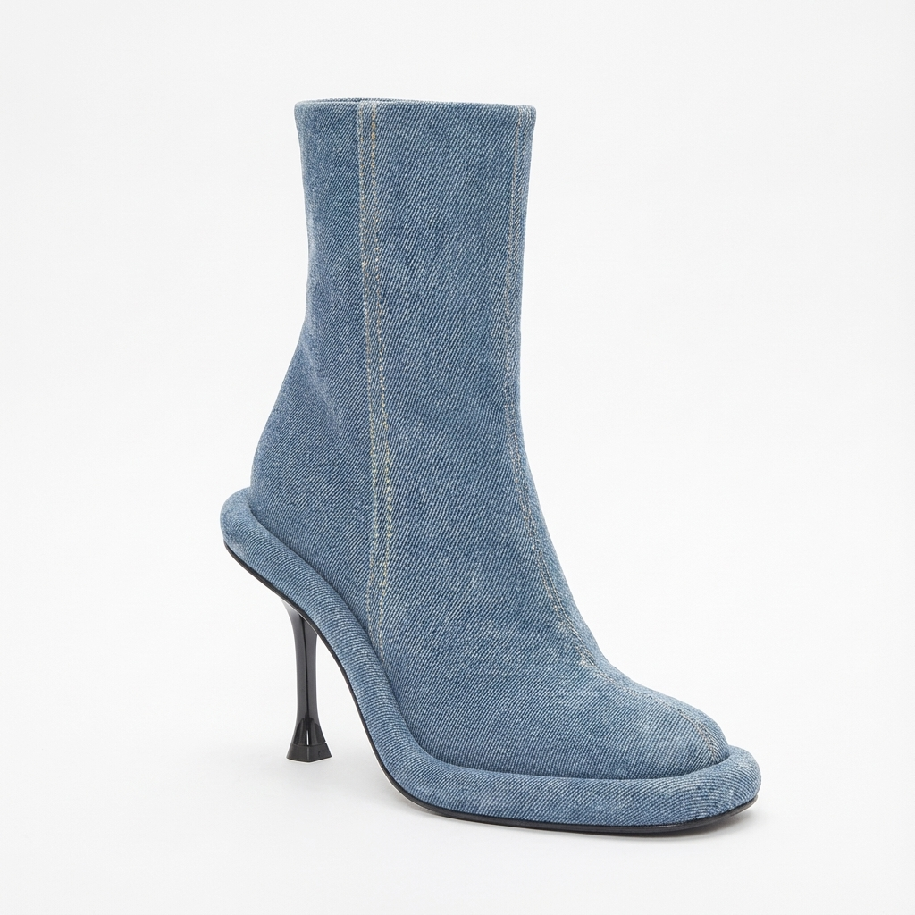 Bottine à talon bleu Synthétique Femme - Grainé, talon noir