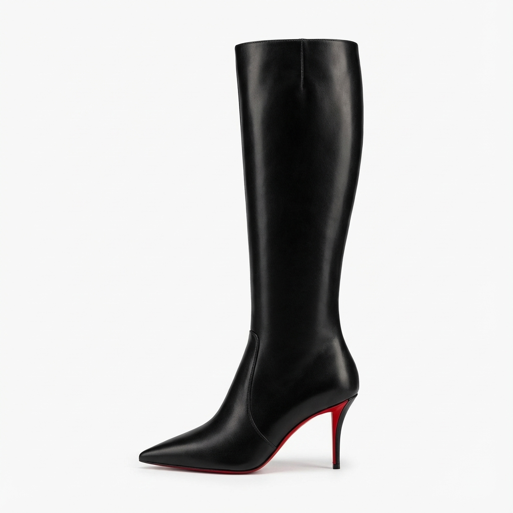 Botte haute noir Synthétique Femme - Talon rouge, bout pointu