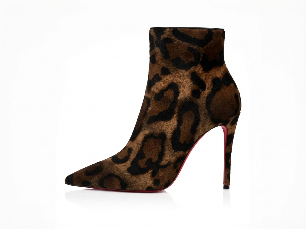 Bottine à talon marron Daim Synthétique Femme - Léopard, talon rouge