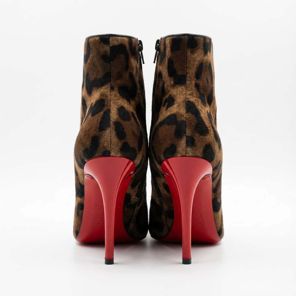 Bottine à talon marron Daim Synthétique Femme - Léopard, talon rouge