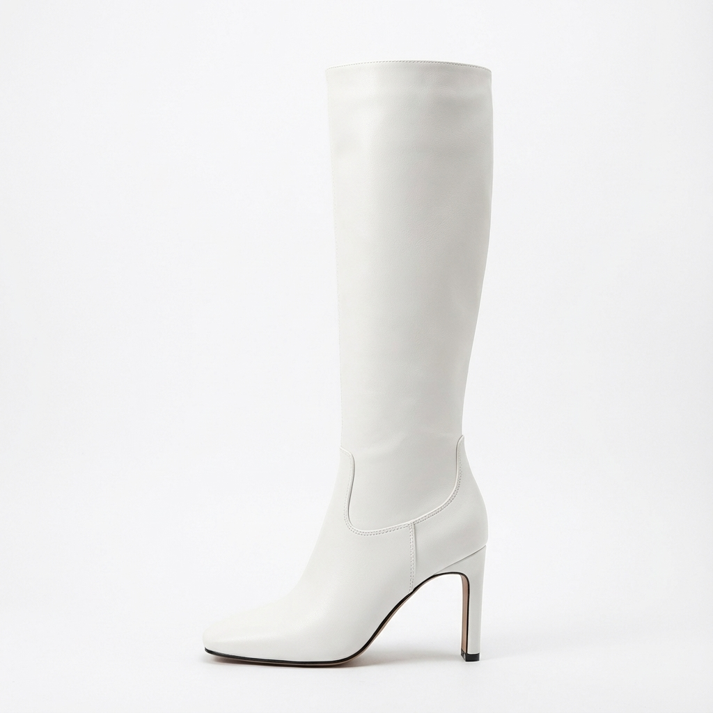 Santiag haute blanc Simili Cuir Femme - Talon carré