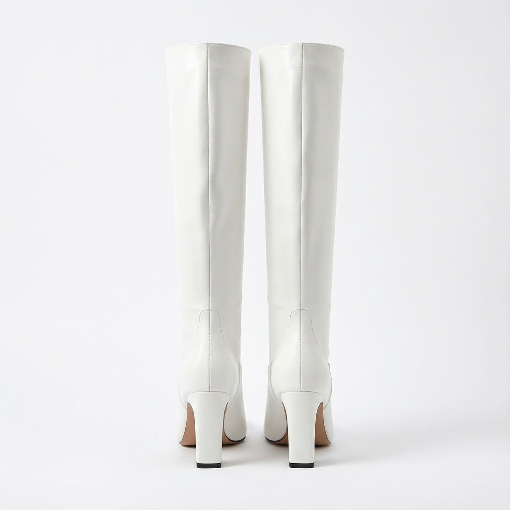 Santiag haute blanc Simili Cuir Femme - Talon carré