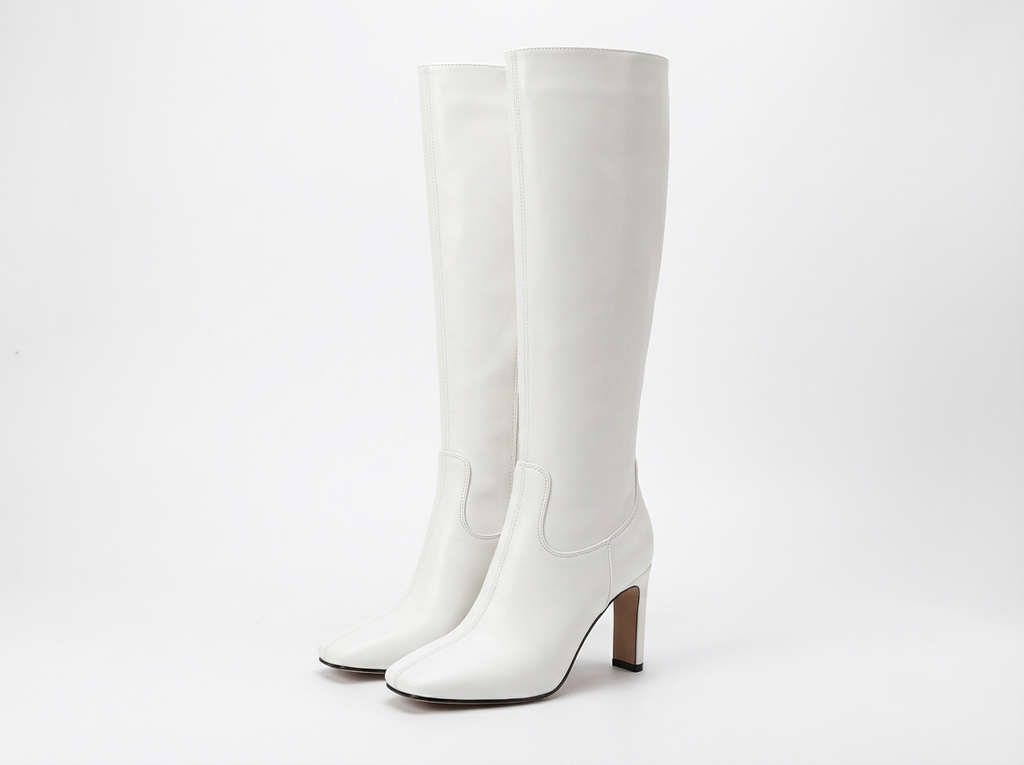 Santiag haute blanc Simili Cuir Femme - Talon carré