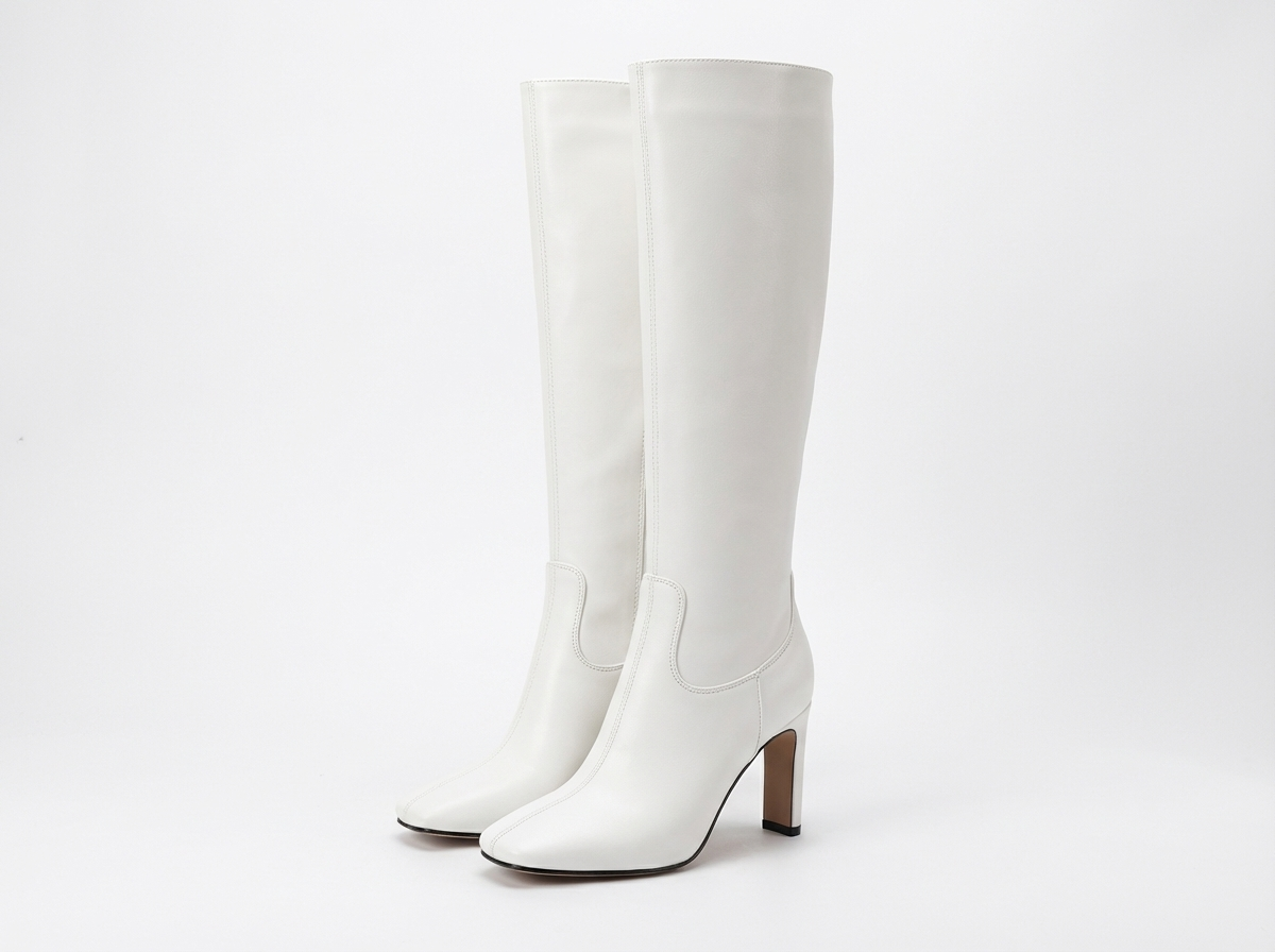 Santiag haute blanc Simili Cuir Femme - Talon carré