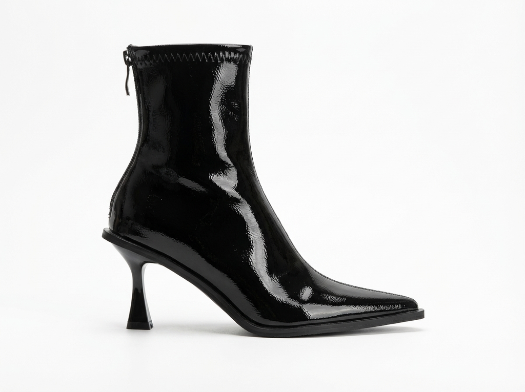 Bottine à talon noir Simili Cuir Femme - Verni