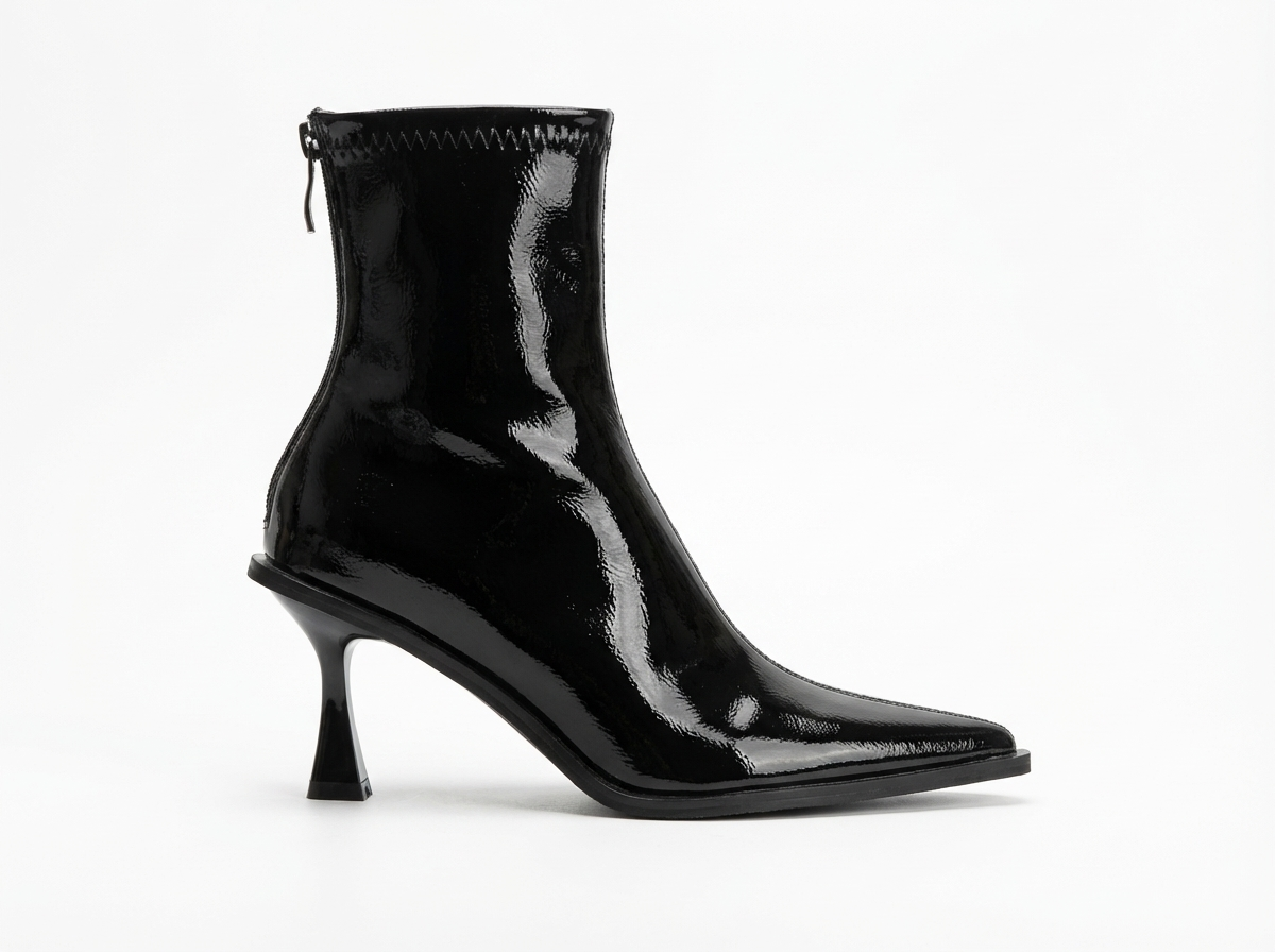 Bottine à talon noir Simili Cuir Femme - Verni