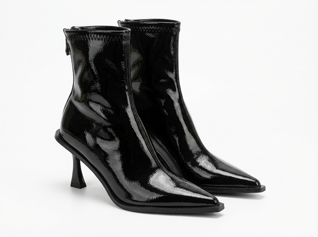 Bottine à talon noir Simili Cuir Femme - Verni
