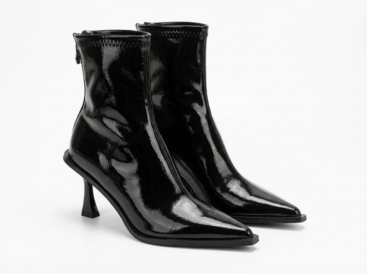 Bottine à talon noir Simili Cuir Femme - Verni