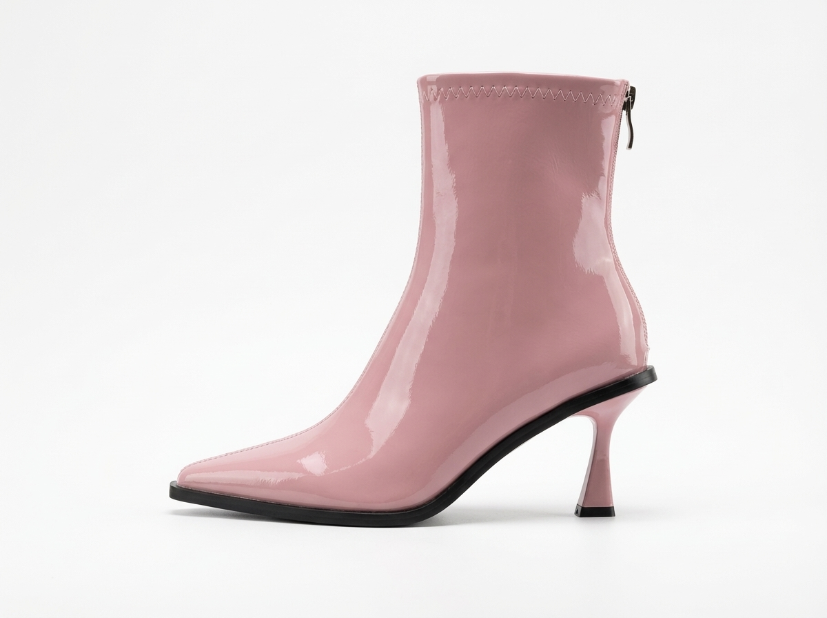 Bottine à talon rose Simili Cuir Femme - Verni