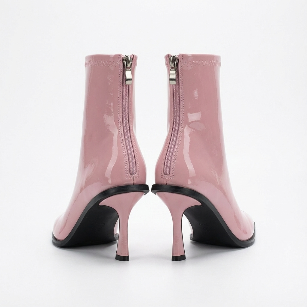 Bottine à talon rose Simili Cuir Femme - Verni