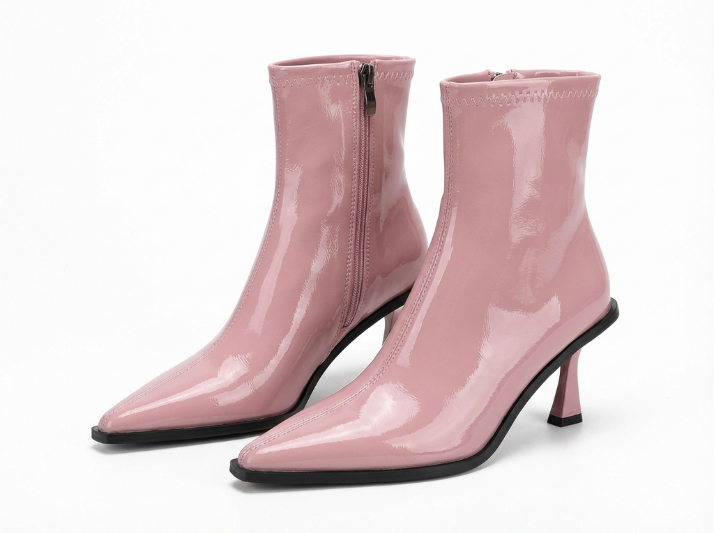 Bottine à talon rose Simili Cuir Femme - Verni