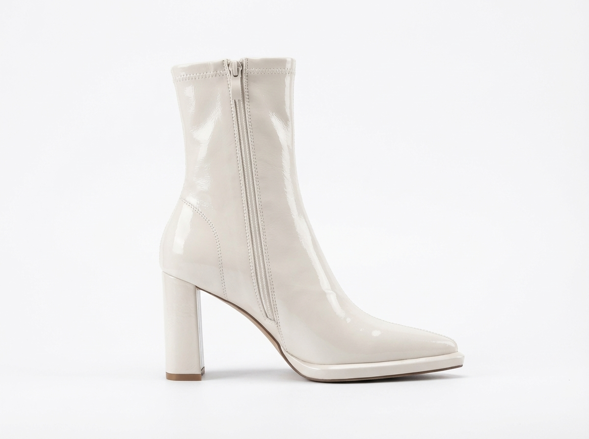Bottine à talon blanc Simili Cuir Femme - Bout pointu, brillant